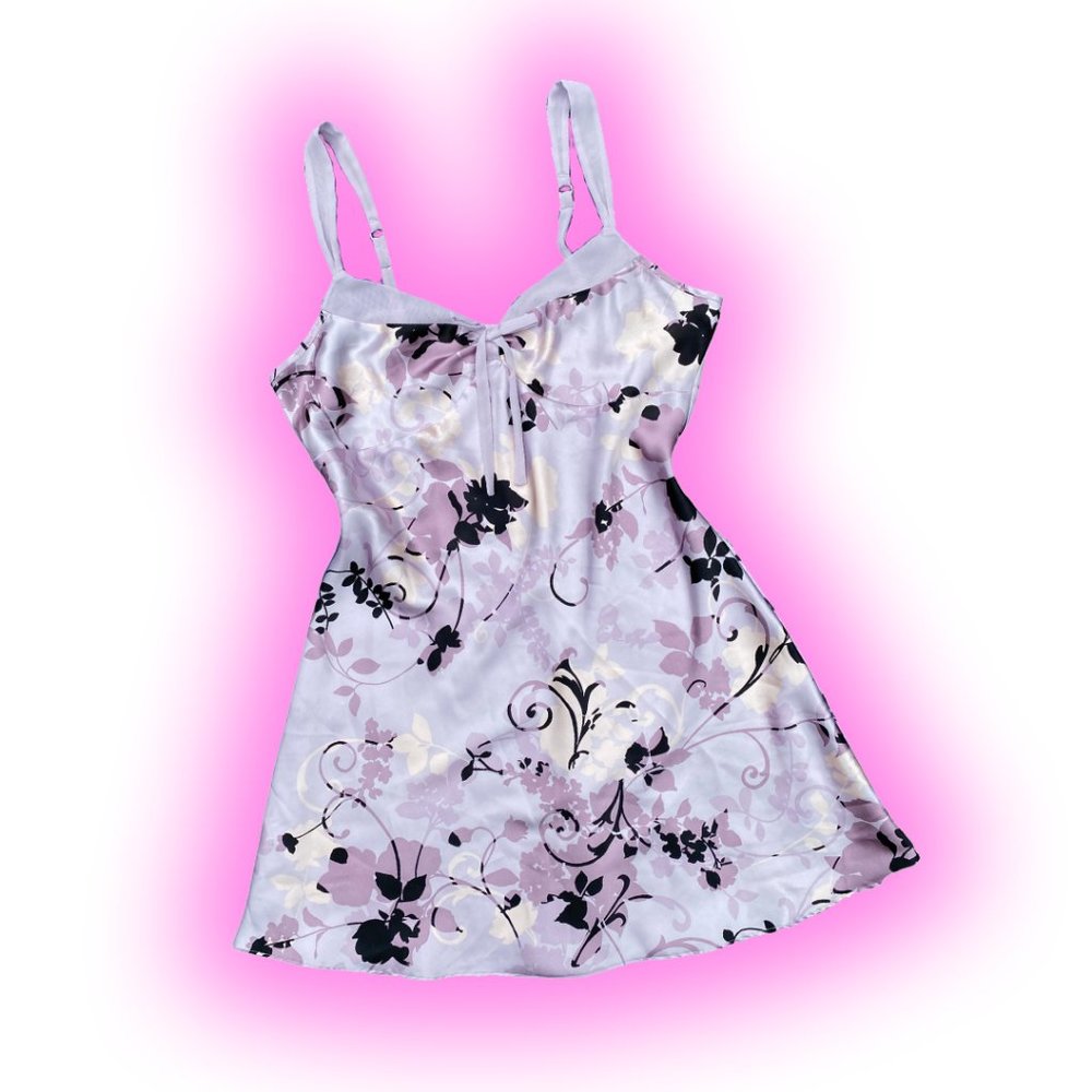 90s PURPLE FLORAL SLIP DRESS